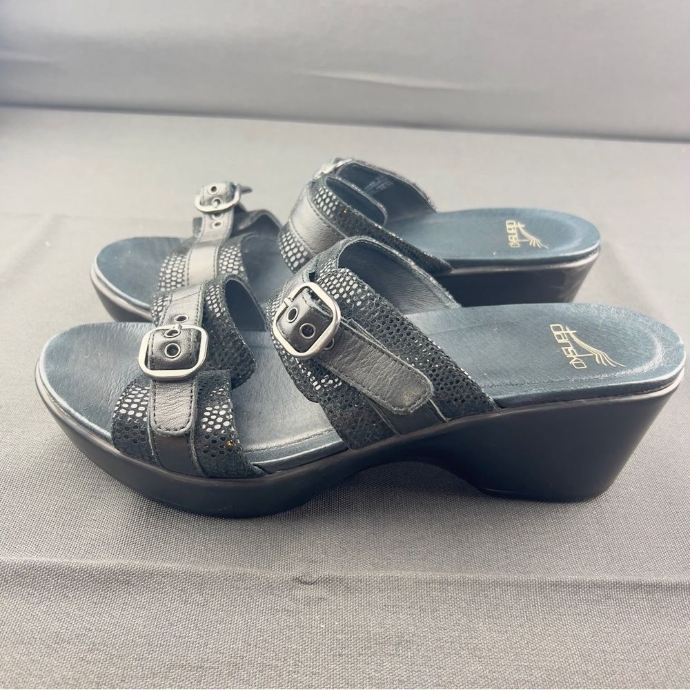 Dansko Jessie Lizard Balck Leather Slip-On Sandals Women's Size 39EU / 9.5 US